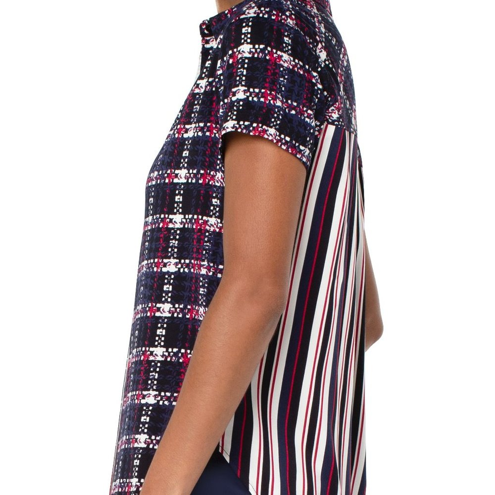 NEW Liverpool Rolled Sleeveless Button Front Shirt In Navy And Red Lollipop Mixe - Picture 2 of 4